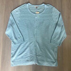 NWT CJ Banks Blue Cardigan Sweater 3/4 Sleeve Size 1X Lt Blue Casual Lightweight